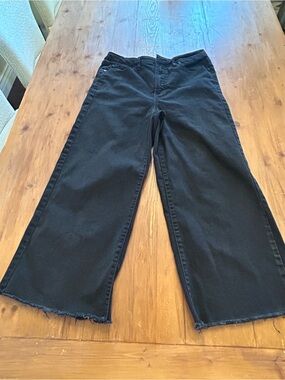 Oat New York Black Wide-Leg Jeans with Frayed Hem
